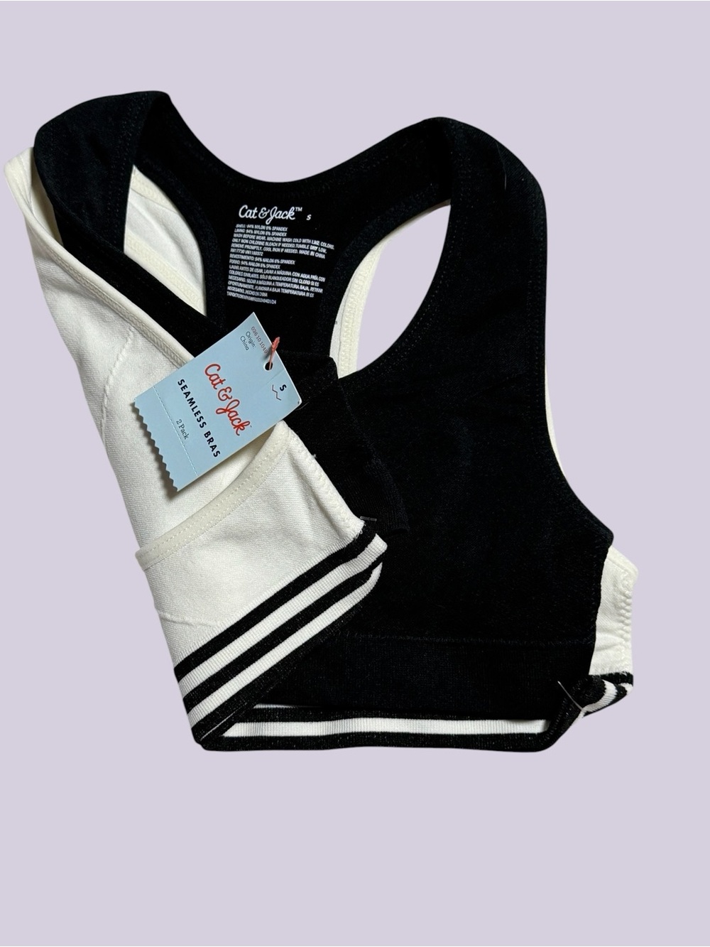 Girls Cat & Jack Black and White Striped Racerback Sports Bra S NWT